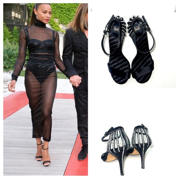 DOLCE & GABBANA D&G strappy sandals black satin mid heel  size 9.5 US - Picture 1 of 15